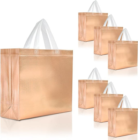 Nush Nush Large Rose Gold Gift Bags Bulk - Set of 30 Shiny Rose Gold Reusable Gift Bags Large Size with Handles - For Small Business, Christmas Gifts, Thanksgiving, Bachelorette - 13Wx5Dx11H
