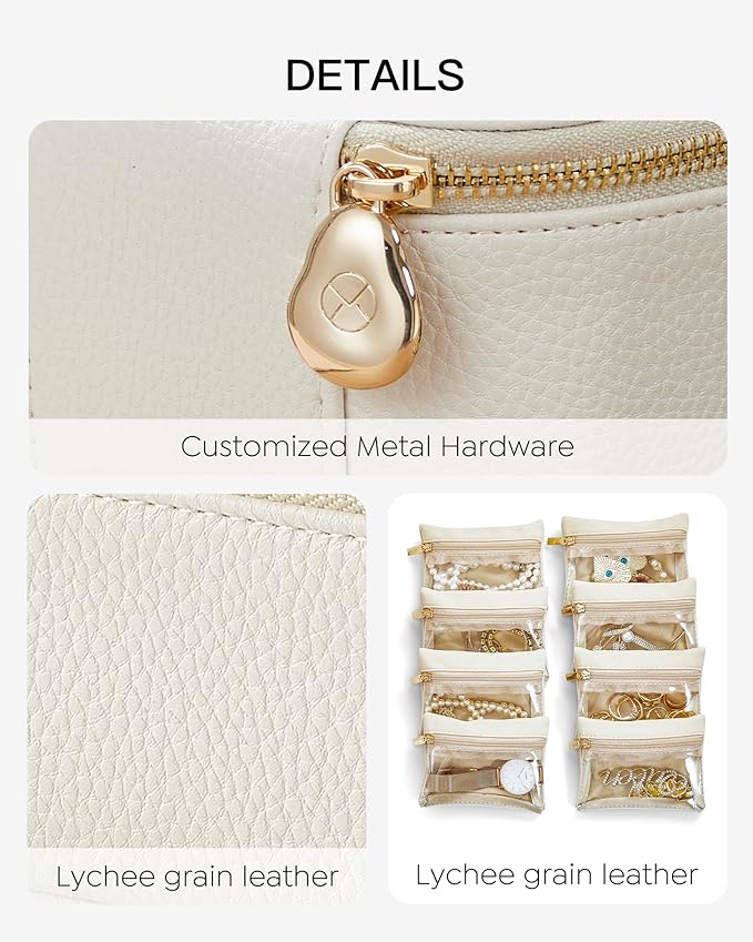 Vlando Gifts for Her,Travel Jewelry Case with 8 Velvet Jewelry Bags Jewelry Travel Organizer Box for Girls Jewelry Box for Rings Earrings Brides Gifts Birthday Gifts for Women Teen(White)