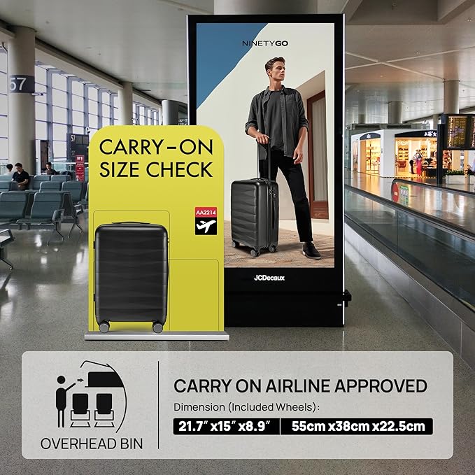 NINETYGO Carry On Luggage 22x14x9 Airline Approved, Small Suitcase with Smooth Double Spinner Wheels, Hard Shell PC Luggage Carry-On, Lightweight Travel Luggage, TSA Approved (Black, B1)