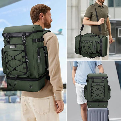 WITZMAN Travel Backpack for Men Women Carry on Bags for Airline Approved Convertible Duffle Luggage Backpack Shoe Compartment（B691 Green）