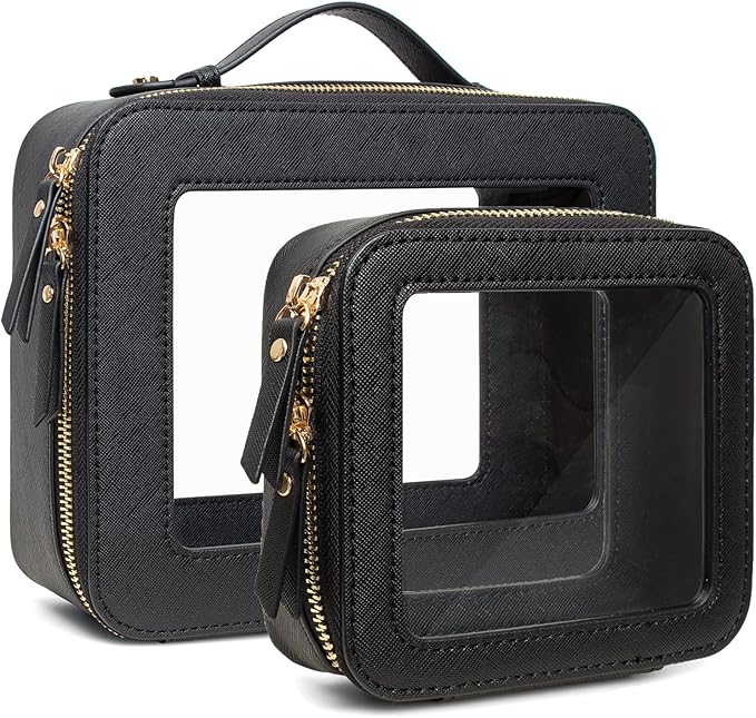 Travel Clear Makeup Bag Set, TSA Approved Cosmetic Bag Case with Zipper Portable Makeup Pouch Toiletry Bag Women Traveling Cosmetic Organizer Storage Bag Car Organizer Car Essentials for Women