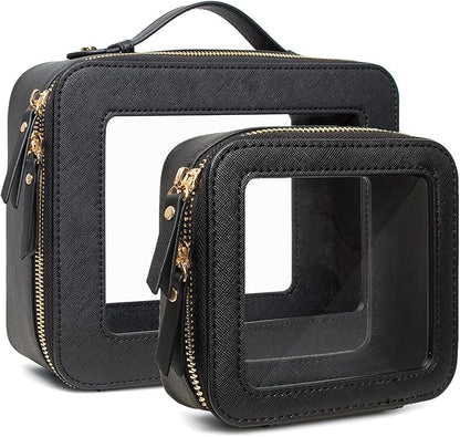 Travel Clear Makeup Bag Set, TSA Approved Cosmetic Bag Case with Zipper Portable Makeup Pouch Toiletry Bag Women Traveling Cosmetic Organizer Storage Bag Car Organizer Car Essentials for Women