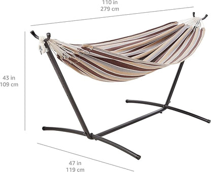 Amazon Basics Double Hammock with 9-Foot Space Saving Steel Stand and Carrying Case, 450 lb Capacity, Cream Wave, 110x47x43 inches