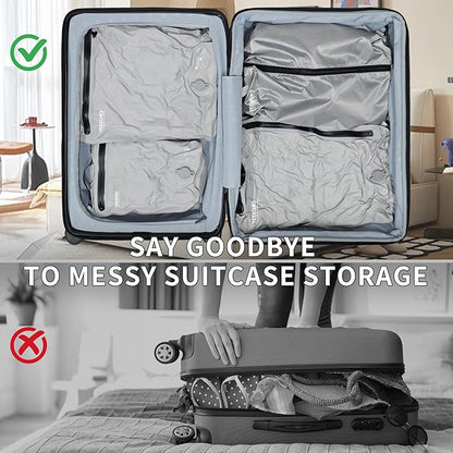 4 Set Vacuum Bags for Travel, Professional Reusable Organizer Bag with IPX8 Waterproof Zipper, Compression Bag for Suitcases, Durable Seal Space Saver Bags (with pump)