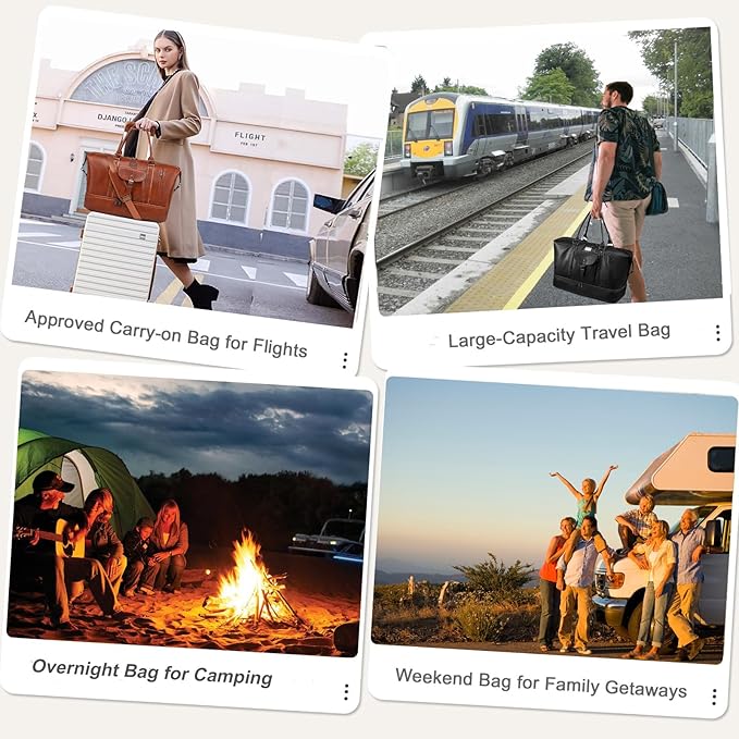 weiatas Faux Leather Travel Duffel Bag for Women Men, Large Weekender Overnight Bag with Shoes Compartment, Waterproof Carry On Bag Travel Tote Bag Gym Bag with Luggage Strap (Black)