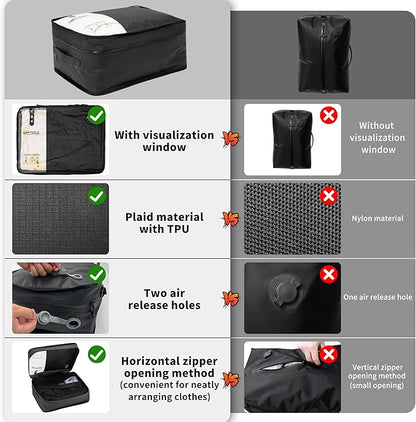 ONTYZZ Vacuum Compression Bag 20 inch Space Saver Bags Travel Case with IP67 Waterproof Zipper for Business Trip, Two Bag Black with Pump