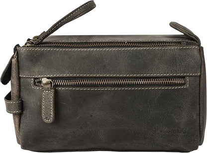 KomalC Premium Buffalo Leather Toiletry Bag for Men & Women – Leather Dopp Kit With Water resistant Lining, Premium Toiletry Travel Pouch, Unisex Wash Bag for Toiletries, Gifts for Men and Women
