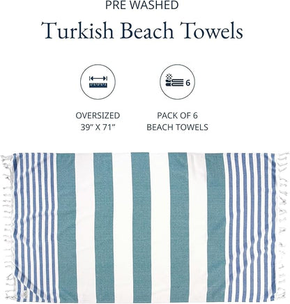 LANE LINEN Beach Towels 6 Pack - Oversized & Pre-Washed Large Beach Towel Set - Stylish Pool Towels for Adults, Quick Dry, Soft & Lightweight Lightweight Travel Towel Pack, 39"x71" - Coastal Harmony