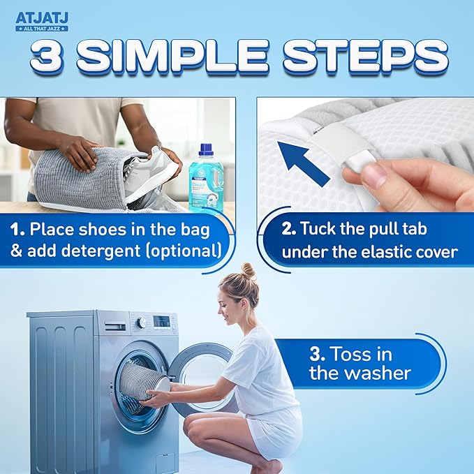 2-Pack Shoe Washing Machine Bag, 360° Deep Shoe Laundry Bag for Washer, Reusable Mesh Shoe Bag with Secure Zipper, Easy Clean Shoe Bag for Sneakers, Tennis Shoes & Gym Trainers