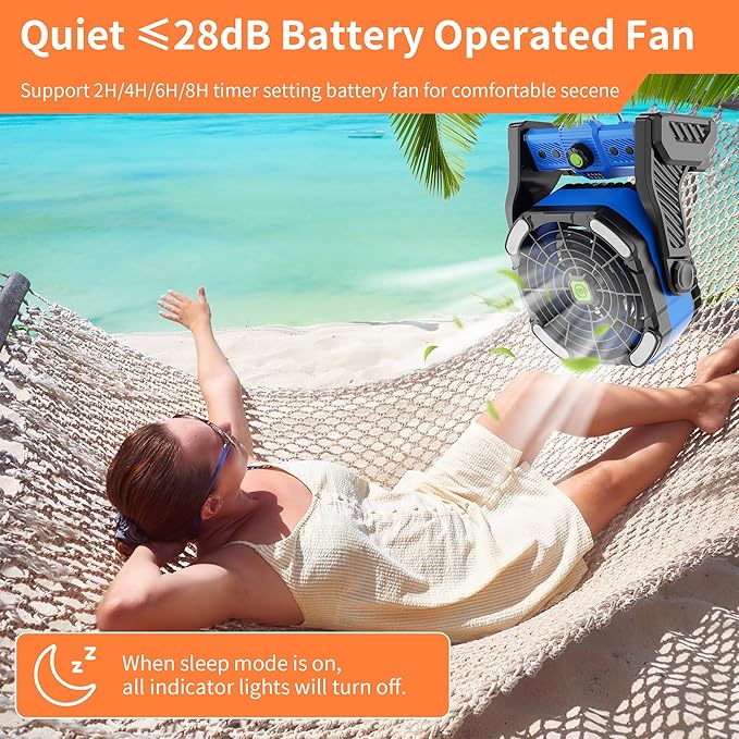 20000mAh Battery Powered Fan Rechargeable,Portable Fan for Travel Battery Operated with LED Lantern,270°Rotation,USB Personal Fans Camping Essentials Gear Tent Cordless Battery Fans Portable X26 Blue
