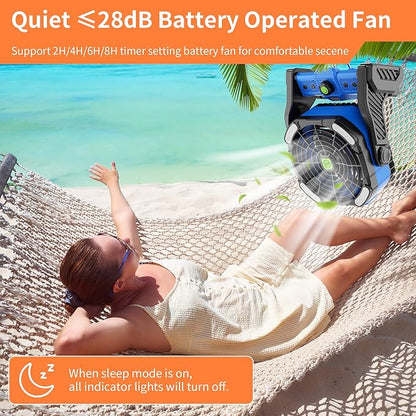 20000mAh Battery Powered Fan Rechargeable,Portable Fan for Travel Battery Operated with LED Lantern,270°Rotation,USB Personal Fans Camping Essentials Gear Tent Cordless Battery Fans Portable X26 Blue