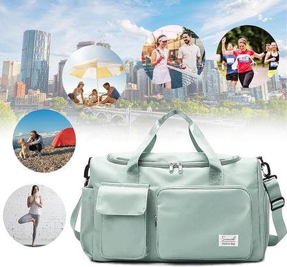 Travel Duffel Bag with Shoes Compartment Sports Gym Bag with Dry Wet Separated Pocket for Men and Women, Overnight Bag Weekender Bag Training Handbag Yoga Bag - Light Green