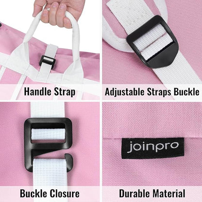 Laundry Bag Backpack, 125L Extra Large Travel with Shoulder Straps, Adjustable & Extendable Design, Laundry Hamper Bag with 3 Pockets for Laundromat, College, Travel, Camping (Pink)