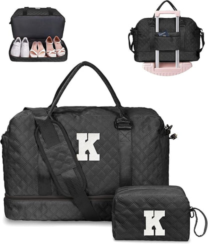 Birthday Gifts for 11 12 13 14 15 16 17 18 Year Old Girls, Kids Duffle Bag with Shoe Compartment,Girl Weekender Bag, Overnight Bag for Women Gift for Teen Kids Bridesmaid Gifts (Letter K)