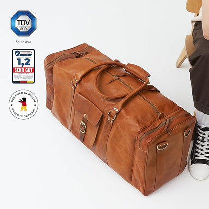 Berliner Bags Vintage Genuine Leather Duffle Bag New York XXXL for Travel or the Gym, Weekender, Travel Bag, Overnight Bag for Men and Women - Brown