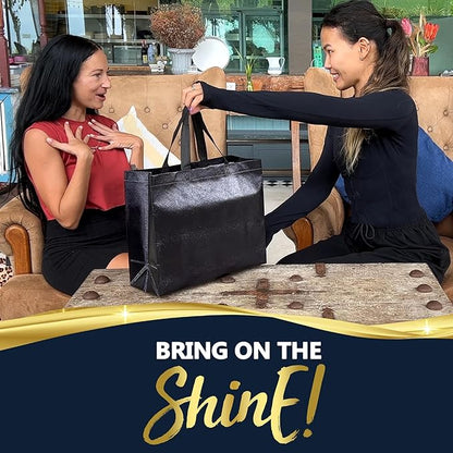 Nush Nush Set of 30 Black Gift Bags Bulk - Shiny Black Reusable Large Gift Bags with Handles - Ideal for Small Business, Big Parties and Events, Corporate Gifts, Halloween, Christmas Gifts - 13x5x11