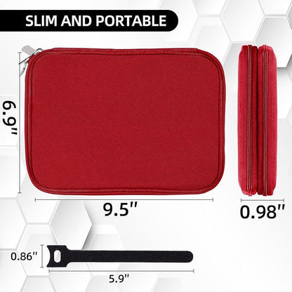 Electronics Organizer - Travel Cable Organizer Bag, Water Resistant Double Layers Pouch for Cord, iPhone, iPad Mini - Gift for Men Electronic Accessories Storage Case with 5 Cable Ties, Red