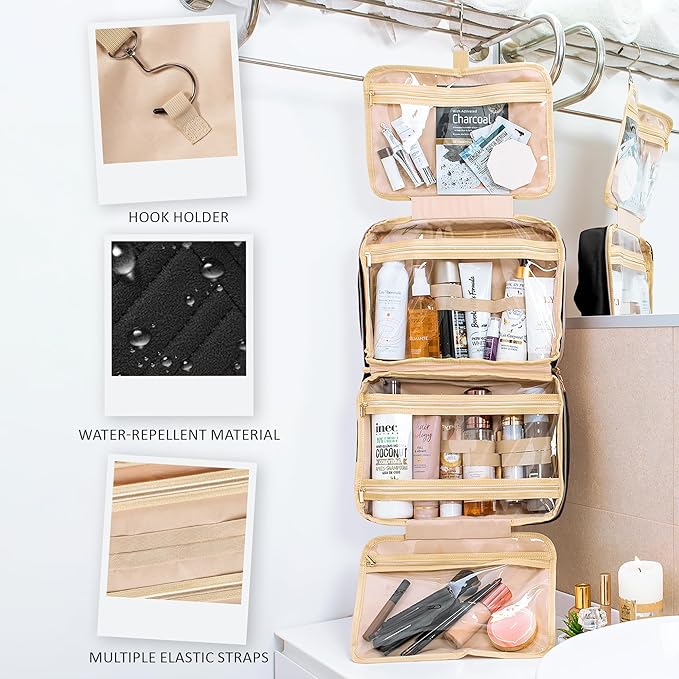 BOACAY Large Hanging Travel Toiletry Bag for Women, Makeup Bag, Bathroom & Shower Organizer Kit for Accessories, Cosmetics, Essentials