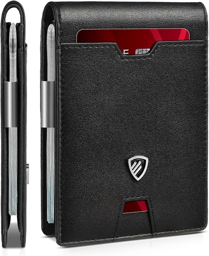 RUNBOX Mens Slim Wallet with Money Clip RFID Blocking Bifold Credit Card Holder for Men with Gift Box