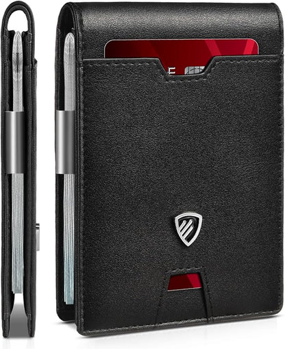 RUNBOX Mens Slim Wallet with Money Clip RFID Blocking Bifold Credit Card Holder for Men with Gift Box