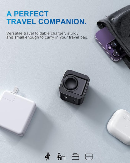 36W for Apple Charging Block with Built-in Watch Charger, Foldable PD Fast Charger Block for iPhone, Dual Ports Wall Charger Compatible with Apple Watch iPhone AirPods(Black)