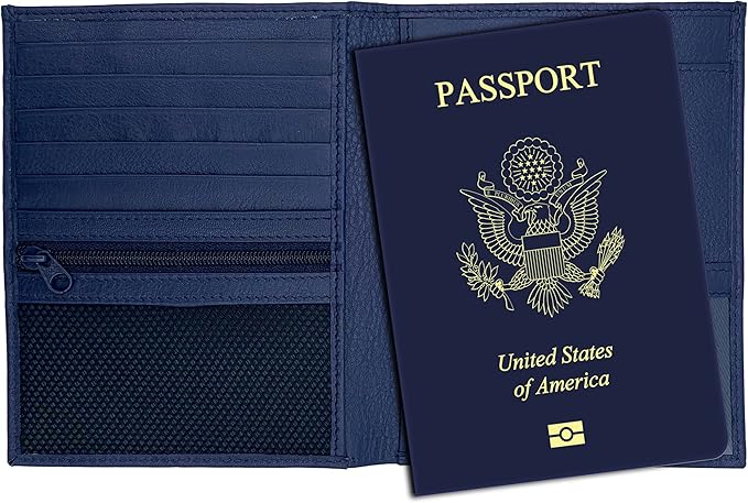 Blue RFID Genuine Leather Passport Wallet