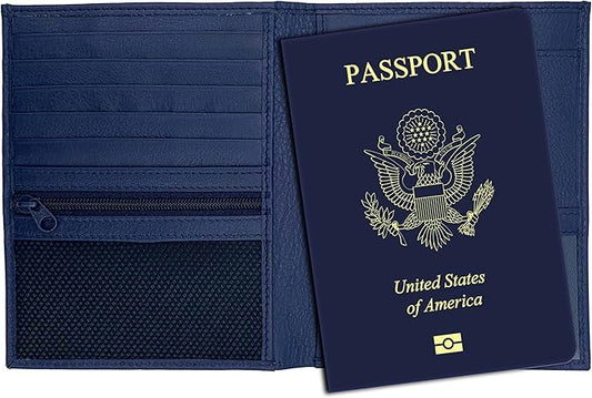 Blue RFID Genuine Leather Passport Wallet