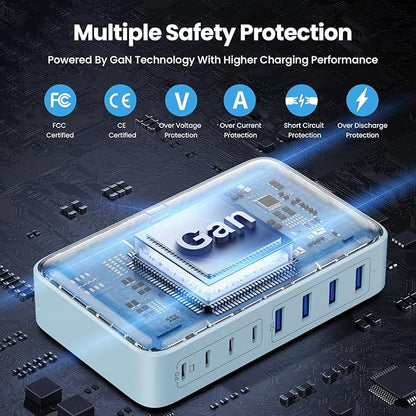 USB C Charger 200W USB C Charger Block,Upgraded GaN III 8-Port Fast Charging Station Hub,PD 65W Laptop Charging Adapter Compatible with MacBook Pro/Air,DELL,Steam Deck,iPhone 16/15/14,Galaxy S23/22