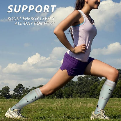 fenglaoda Compression Socks Women Men 6 Pairs, Knee High Best Support Circulation Socks for Running, Travel, Flight, Nurse