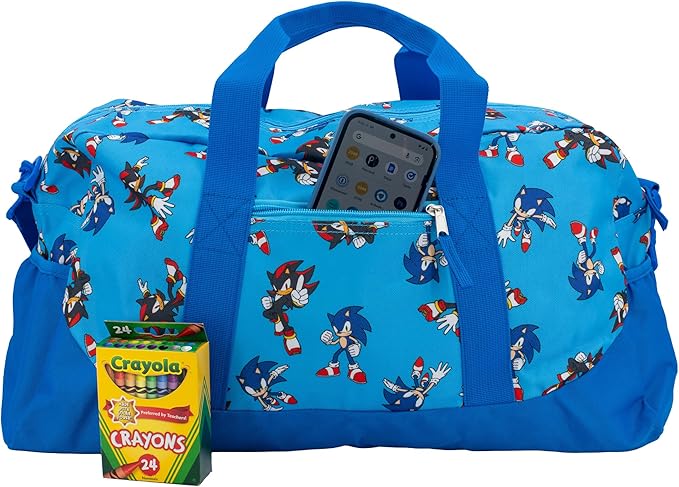 Sonic The Hedgehog & Shadow Duffle Bag, 16 inch Travel Sleepover Weekender Bag for Girls & Boys, Blue