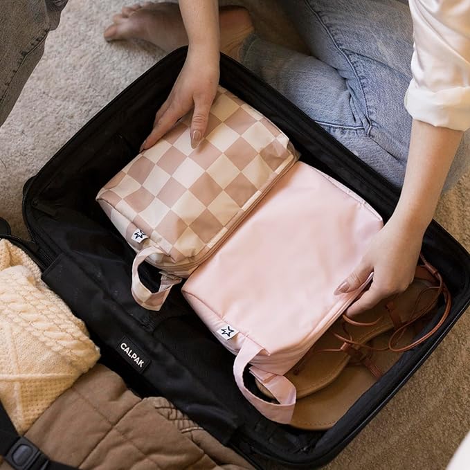 Tiny Twinkle Waterproof Travel Toiletry & Makeup Bag Organizer | Large Capacity Cosmetic Case with Compartments & Handle, A Thoughtful Travel Companion for Women (Rose)