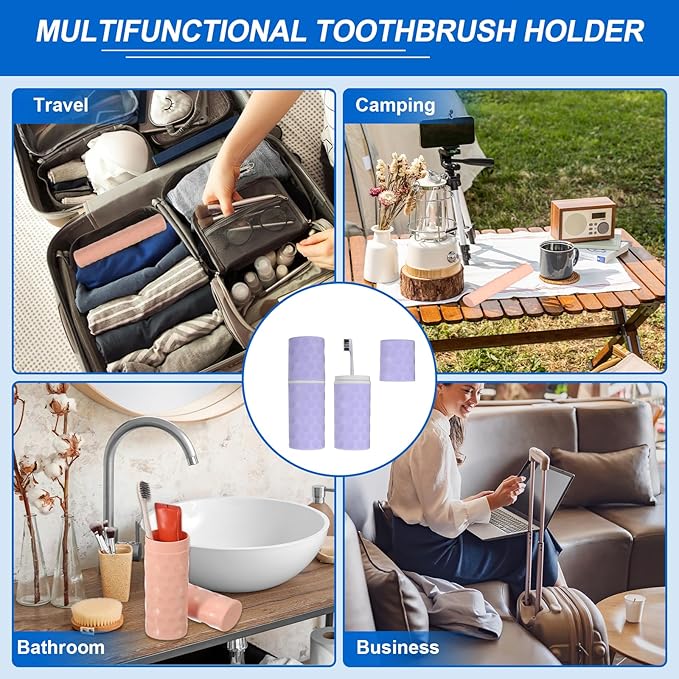 uxcell 2Pcs Travel Toothbrush Case, 8.1x2.8x2 Portable Travel Toothbrush Holder with Dot, Plastic Toothpaste Container for Bathroom, Gym, Business Trip, Camping, Purple