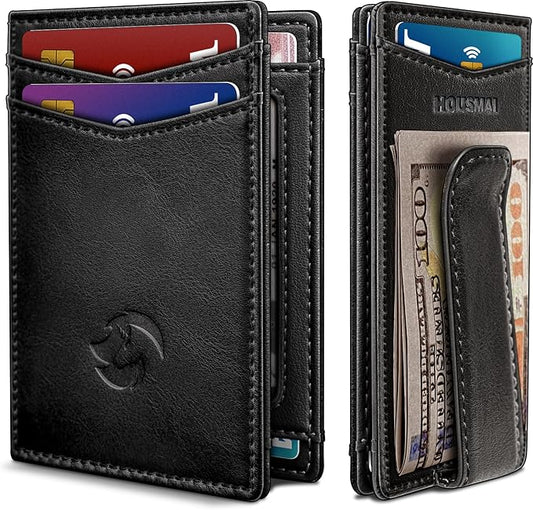Magnetic Closure Slim Wallet for Men with Money Clip Gift Boxed,Genuine Leather Front Pocket Wallet, 3.9"x 2.7", RFID Blocking