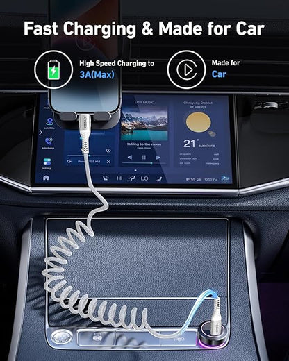 USB C to C Cable 6ft for Car, Coiled Braided USB Type C Cable 66W Fast Charging Cord USBC Cables Compatible with iPhone 17 16 15 Pro Max, iPad, Samsung Galaxy, Google Pixel Phones-Silver 2Pack