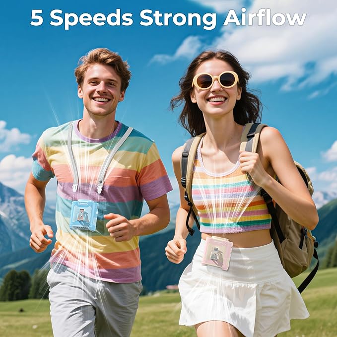 AMACOOL Portable Waist Fan Clip On, MAX 40H Work Time, 10000mAh Rechargeable Wearable Shirt Fan with Light, 16000RPM Powerful 5 Speed Belt Fans Personal Cooling Fans for Outdoor Jobsite Travel