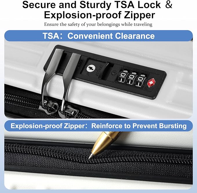 20 Inch Carry On Luggage Airline Approved, Aluminum Frame Top Opening Lightweight ABS+PC Hard Shell Suitcases with 360° Spinner Wheels, TSA Lock (White, 1 PC)