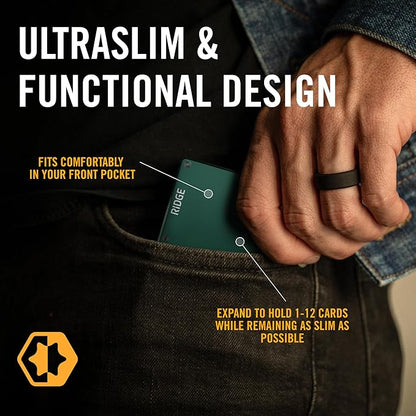 The Ridge Wallet - Slim Minimalist Compact Wallet and Card Holder, | RFID Protected Front Pocket Wallets | Integrated Cash Strap | Forest Green