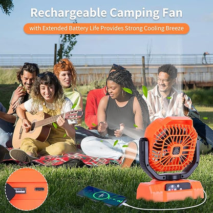 AVV 20000mAh High Speed Portable Camping Rechargeable Fan with Remote Control, Battery Powered with Auto Oscillating with Camping Essentials Accessories for Outdoor, Beach, Patio, Tent, Orange