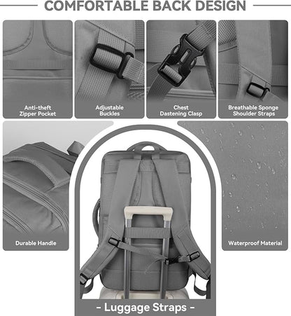 60L Travel Laptop Backpack for Men, Extra Large Backpack, Big Capacity Carry On Backpack, 18 -19 Inch Laptop Backpack with USB Charge Port Water Resistant Luggage Computer Daypack College Bag, Grey