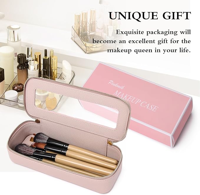 Pinkmik Makeup Brush Bag Slim Clear Makeup Bag Transparent Travel Cosmetic Case & Toiletry Bag with Zipper Small Beatuy Makeup Bag Purse Organizer for Women (Pink, SLIM)