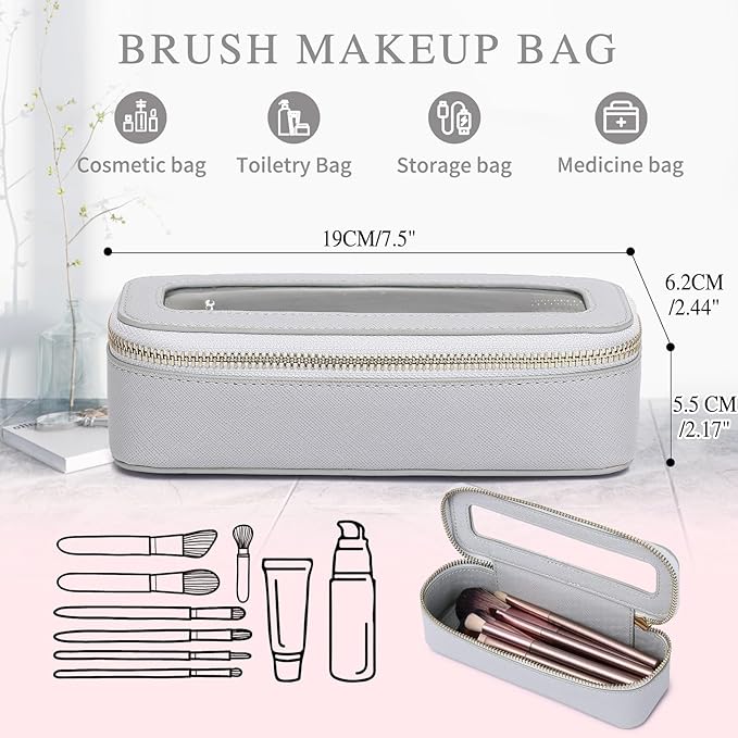 Pinkmik Makeup Brush Bag Slim Clear Makeup Bag Transparent Travel Cosmetic Case & Toiletry Bag with Zipper Small Beatuy Makeup Bag Purse Organizer for Women (Gray, SLIM)