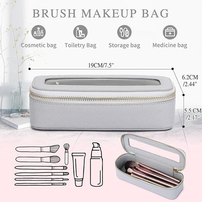 Pinkmik Makeup Brush Bag Slim Clear Makeup Bag Transparent Travel Cosmetic Case & Toiletry Bag with Zipper Small Beatuy Makeup Bag Purse Organizer for Women (Gray, SLIM)