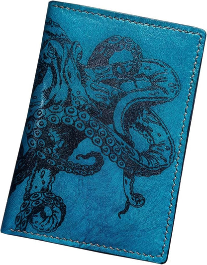 Mayan Corner - Octopus engraving travel wallet, authentical handcrafted passport wallet