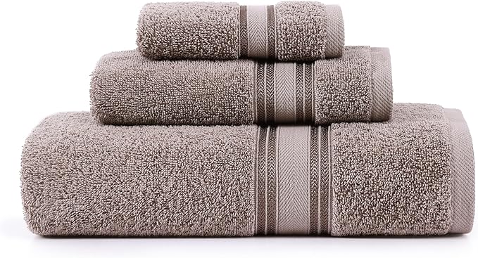 LANE LINEN Luxury Bath Towels Set - 3 Piece 100% Cotton Bathroom Towels, Quick Dry, Extra Aborbent, 1 Hand Towel, 1 Wash Cloths, 1 Bath Towel: Platinum