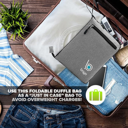 Bago Large Foldable Duffel Bags for Traveling Women & Men - 80L Packable Duffle Bag for Travel with Shoe Compartment - Water Repellant, Heavy Duty, Lightweight Folding & Collapsible (SnowGray)