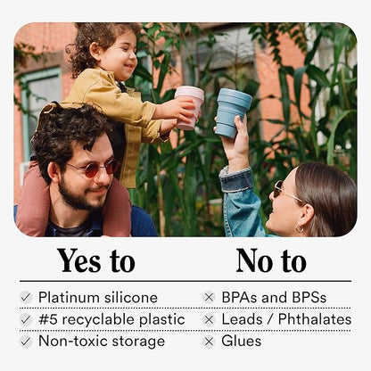 STOJO Collapsible Travel Cup With Straw - Steel Blue, 16oz / 470ml - Reusable To-Go Pocket Size Silicone Bottle for Hot and Cold Drinks - Perfect for Camping and Hiking - Microwave & Dishwasher Safe