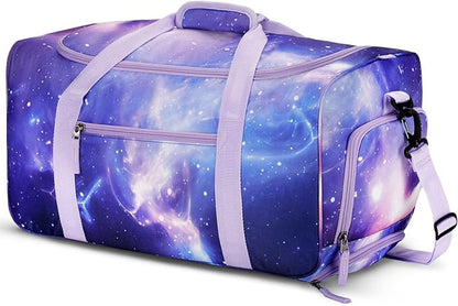 Choco Mocha Girls Galaxy DarkPurple Suitcase with Wheels Kids Purple Rolling Duffle Bag for Camping Teen Girls Toddler Luggage Bag for Travel, 22inch