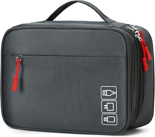 MIRLEWAIY Waterproof Cable Organizer Travel Portable Electronics Accessories Carrying Bag Storage Case for Hard Drives, Cords, Charger, Phone, USB, SD Card, Gray