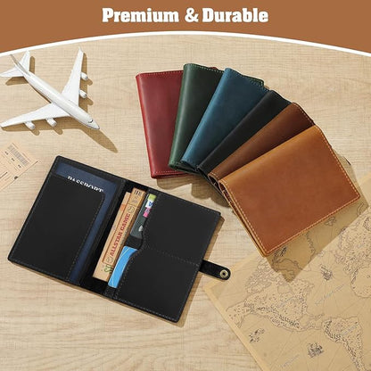 Jack&Chris Genuine Leather Passport Holder For Travel, RFID Blocking Handmade Passport Holder with Card Case Organized & Safe, Quality Travel Essentials for Women and Men for Gifting, Black