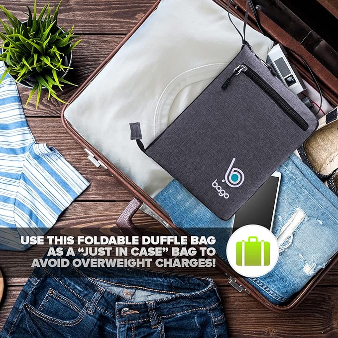 Bago Foldable Duffel Bags for Traveling Women & Men - 60L Medium Packable Duffle Bag for Travel with Shoe Compartment - Water Repellant, Heavy Duty, Lightweight Folding & Collapsible (SnowBlack)